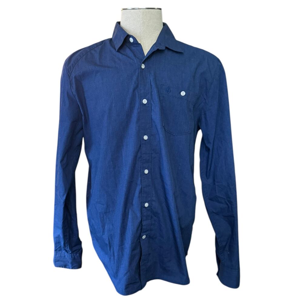 Hurley Men's Blue Cotton Blend Button Down Long Sleeve Shirt Size Large